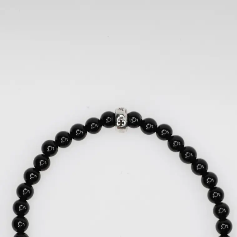 Chrome hearts 克罗心 4MM黑曜石十字花球4银手串