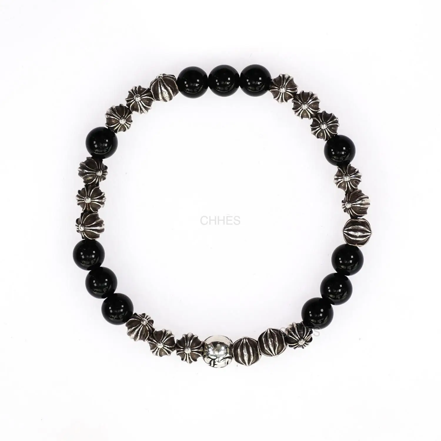 Chrome hearts 克罗心 19银珠6MM黑曜石手链