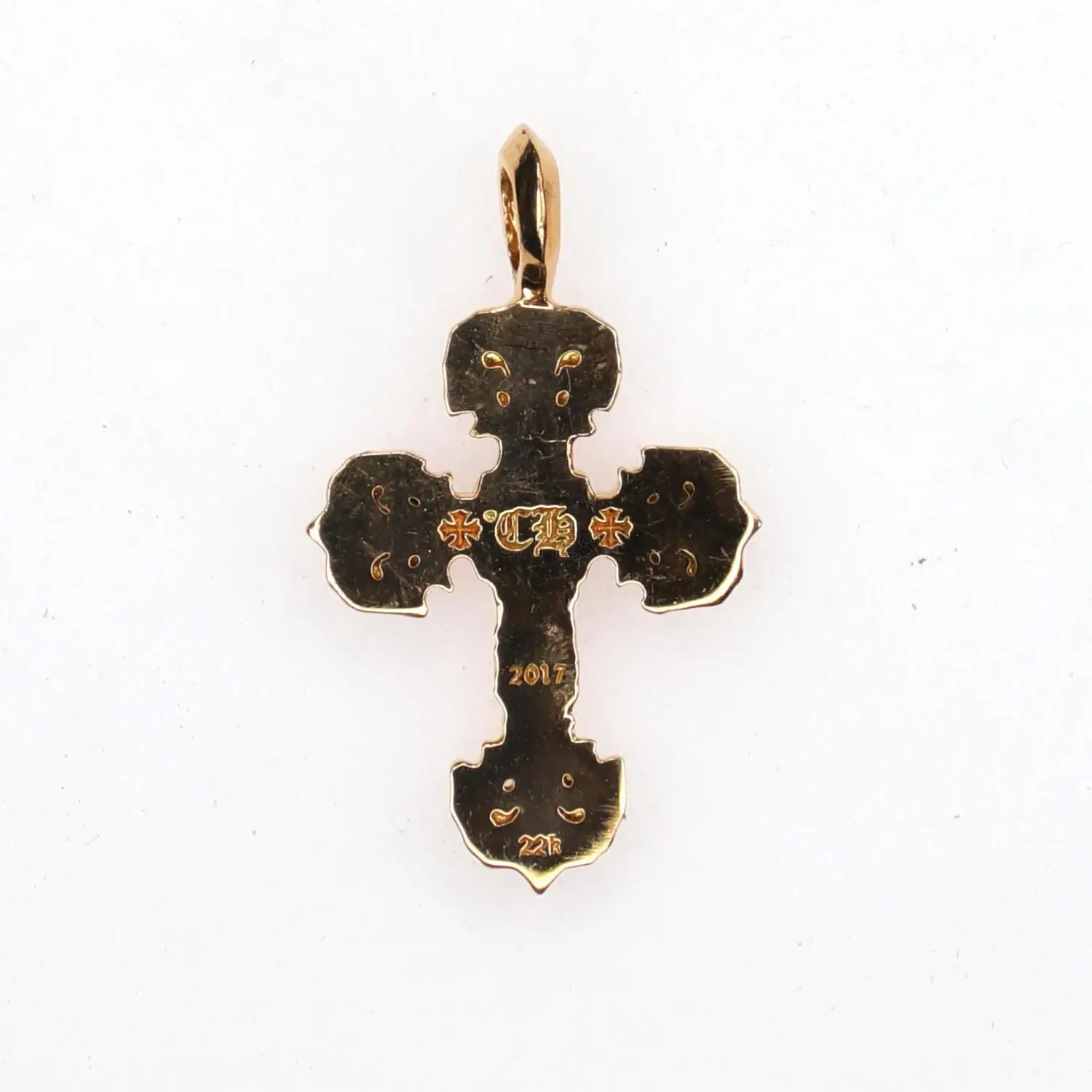 Chrome hearts 克罗心 22K黄金小号Filigree火焰十字架吊坠