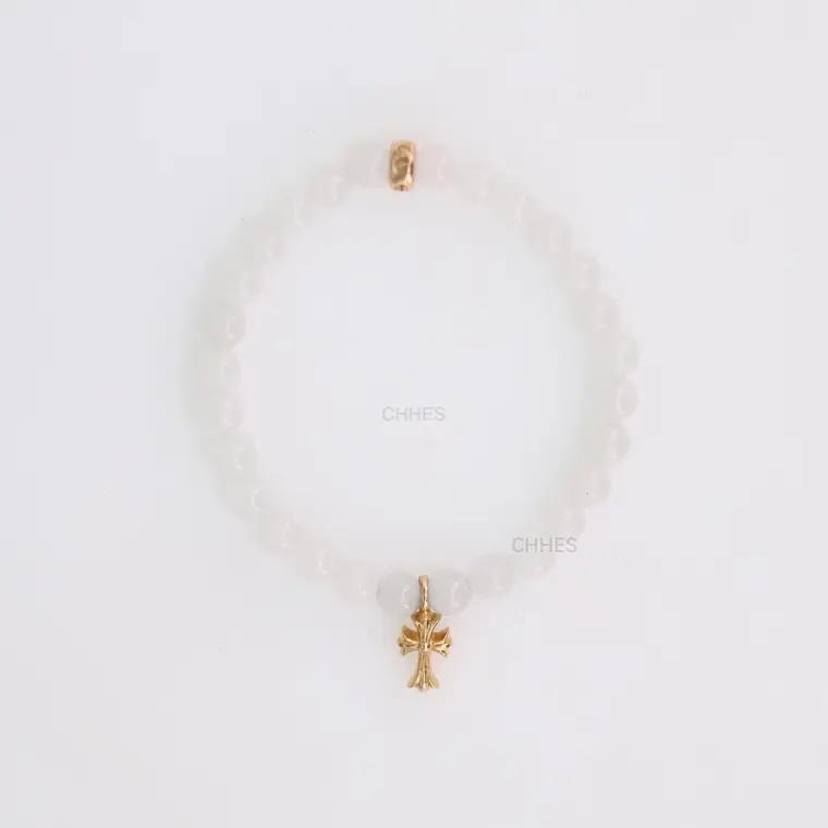 Chrome hearts 克罗心 22K金十字架白玛瑙6MM手串