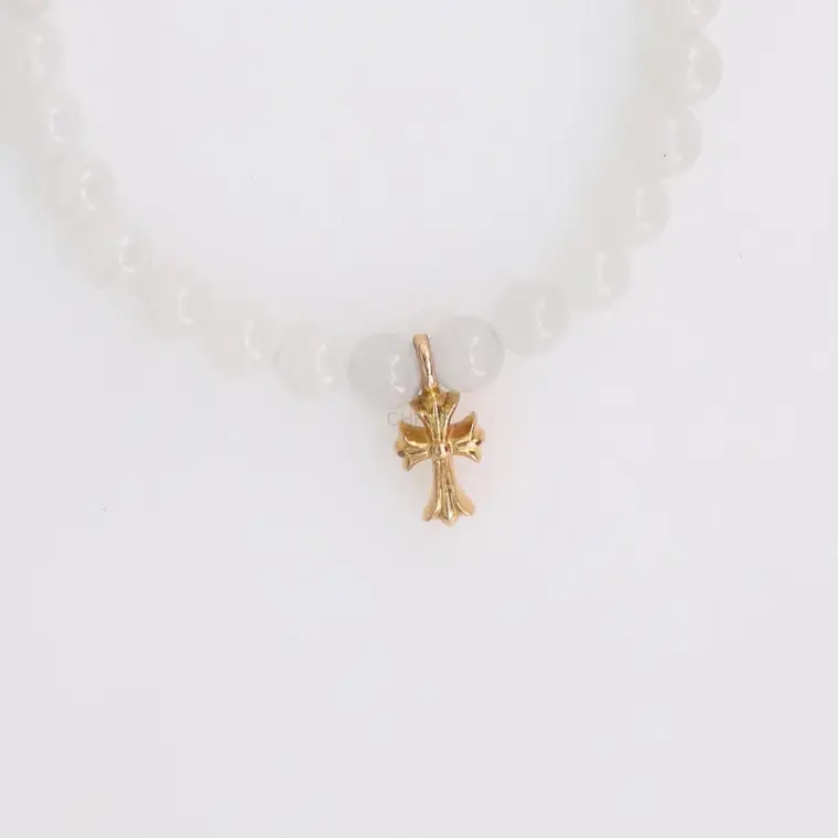 Chrome hearts 克罗心 22K金十字架白玛瑙6MM手串