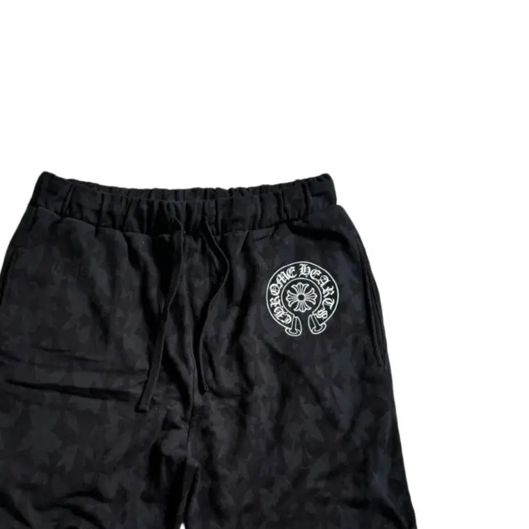 Chrome hearts 克罗心 SS24 暗纹 LOGO 印花抽绳系带休闲短裤 黑色