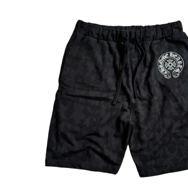 Chrome hearts 克罗心 SS24 暗纹 LOGO 印花抽绳系带休闲短裤 黑色