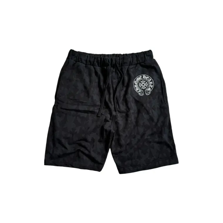 Chrome hearts 克罗心 SS24 暗纹 LOGO 印花抽绳系带休闲短裤 黑色