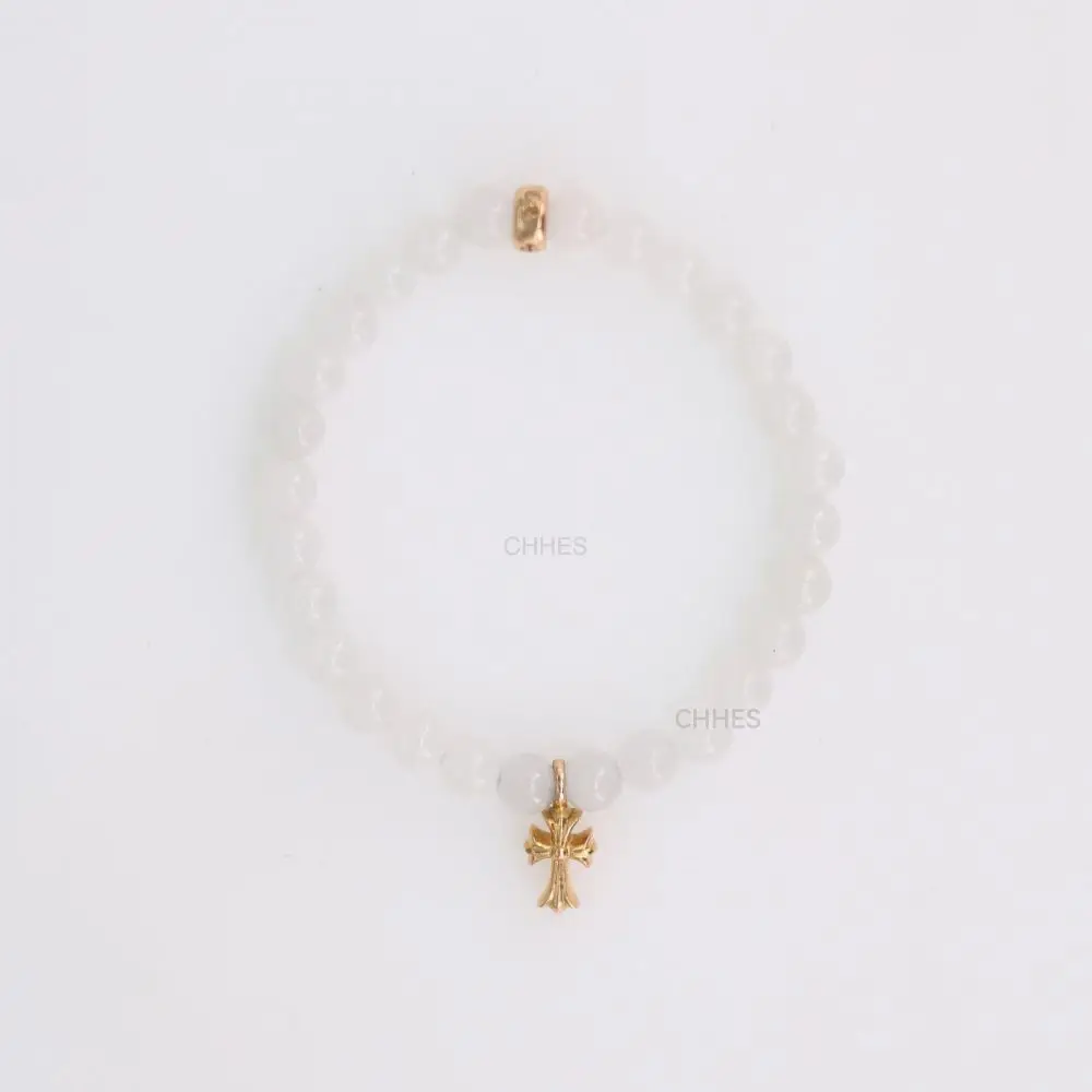 Chrome hearts 克罗心 22K金十字架白玛瑙6MM手串
