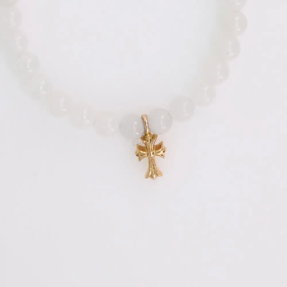 Chrome hearts 克罗心 22K金十字架白玛瑙6MM手串