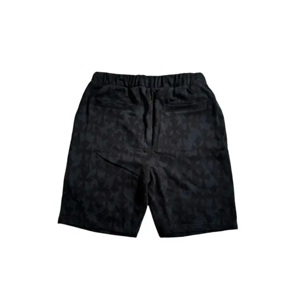 Chrome hearts 克罗心 SS24 暗纹 LOGO 印花抽绳系带休闲短裤 黑色