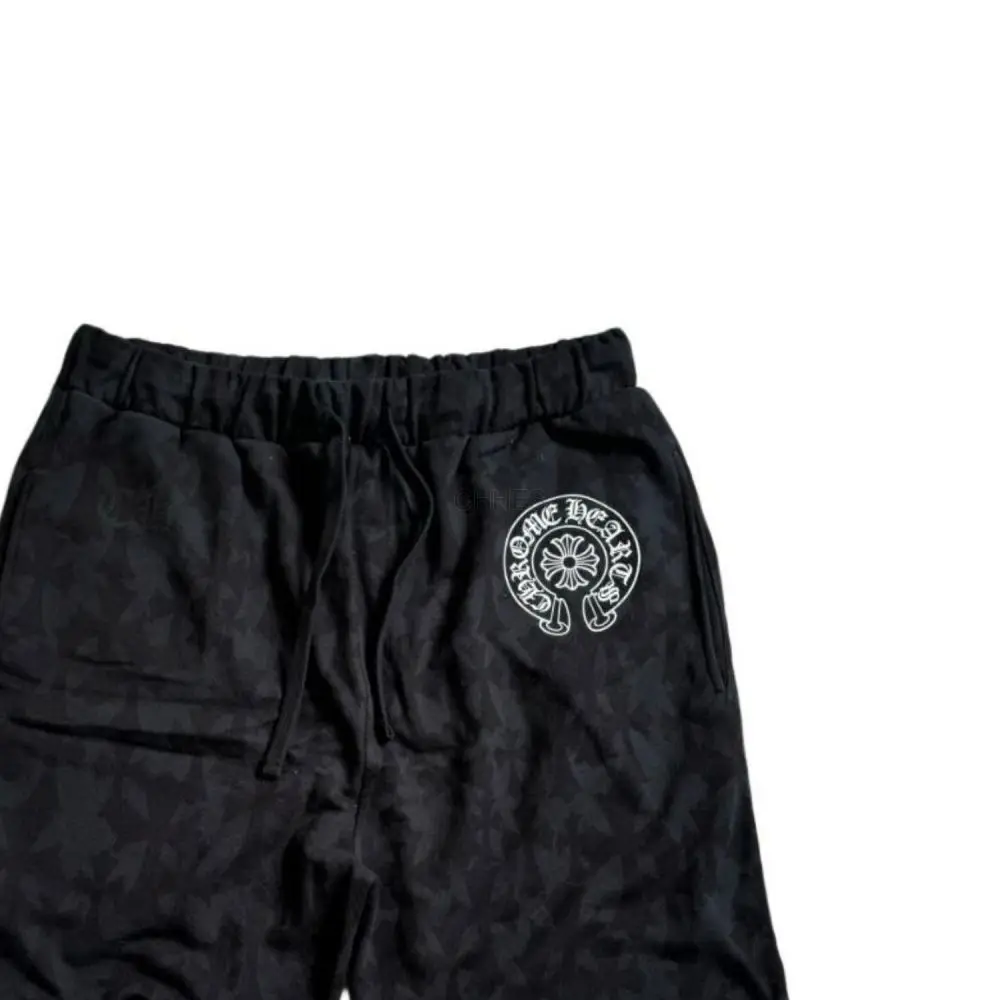 Chrome hearts 克罗心 SS24 暗纹 LOGO 印花抽绳系带休闲短裤 黑色