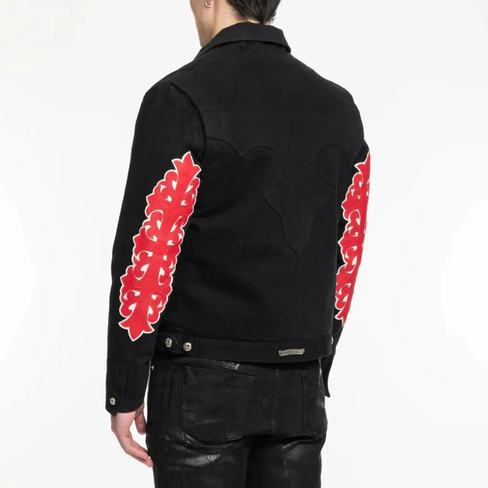 Chrome hearts 克罗心 JDGMNT WSH 红色火焰藤蔓臂纹牛仔外套