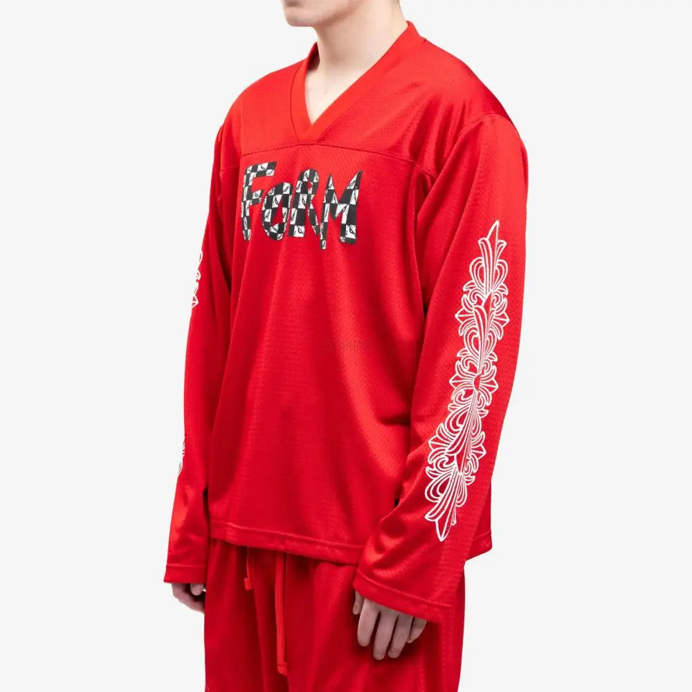 Chrome hearts 克罗心 红色运动网眼校队冰球服长袖