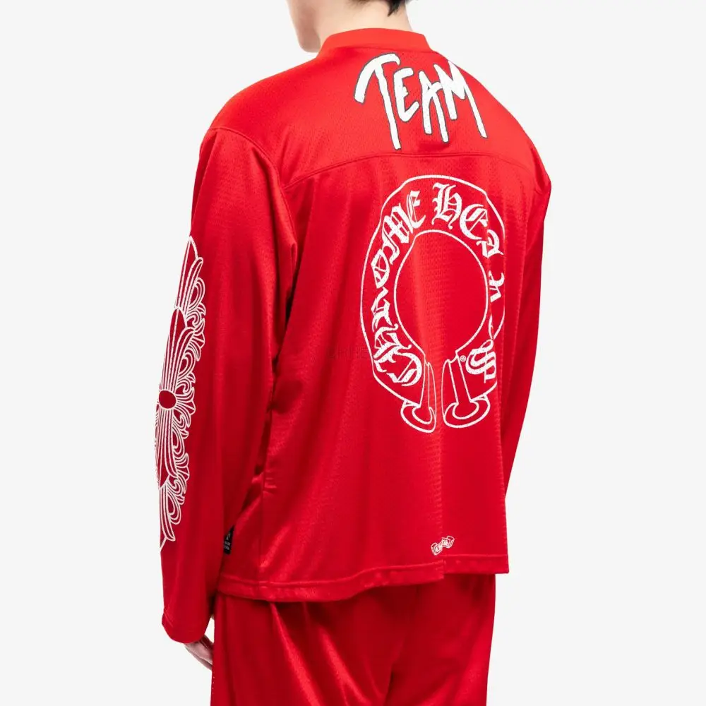 Chrome hearts 克罗心 红色运动网眼校队冰球服长袖