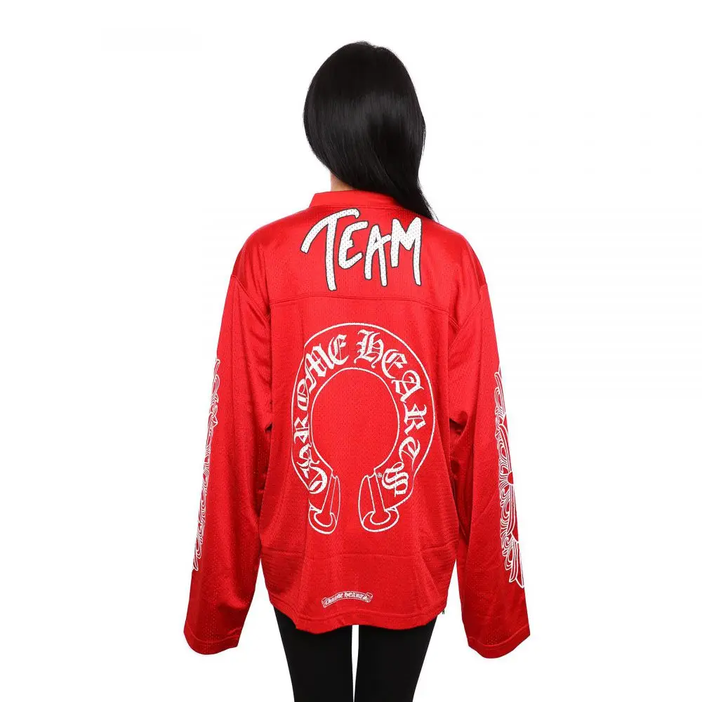 Chrome hearts 克罗心 红色运动网眼校队冰球服长袖