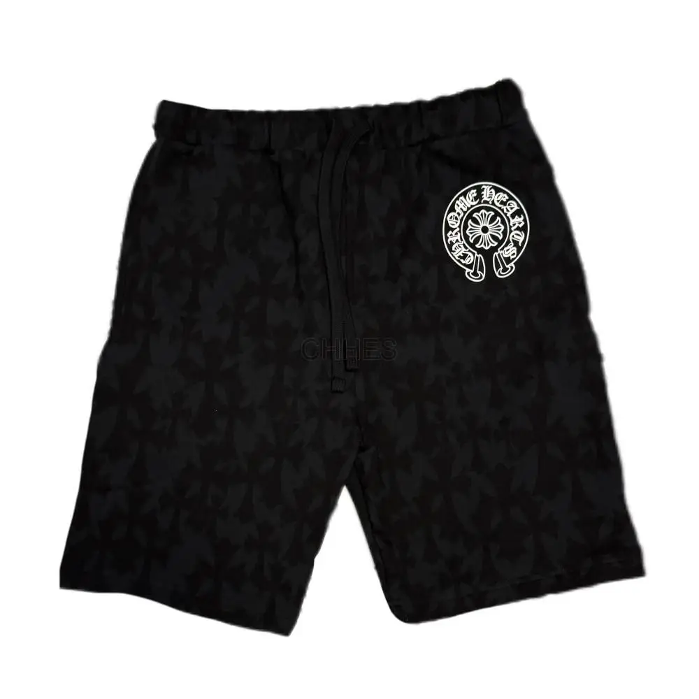Chrome hearts 克罗心 SS24 暗纹 LOGO 印花抽绳系带休闲短裤 黑色