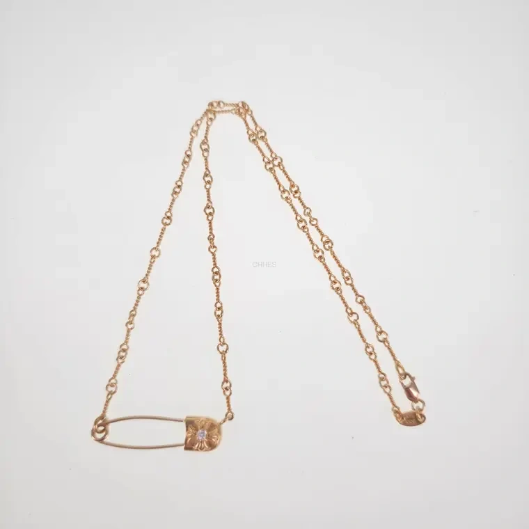 Chrome hearts 克罗心 22k金别针竹节钻石项链