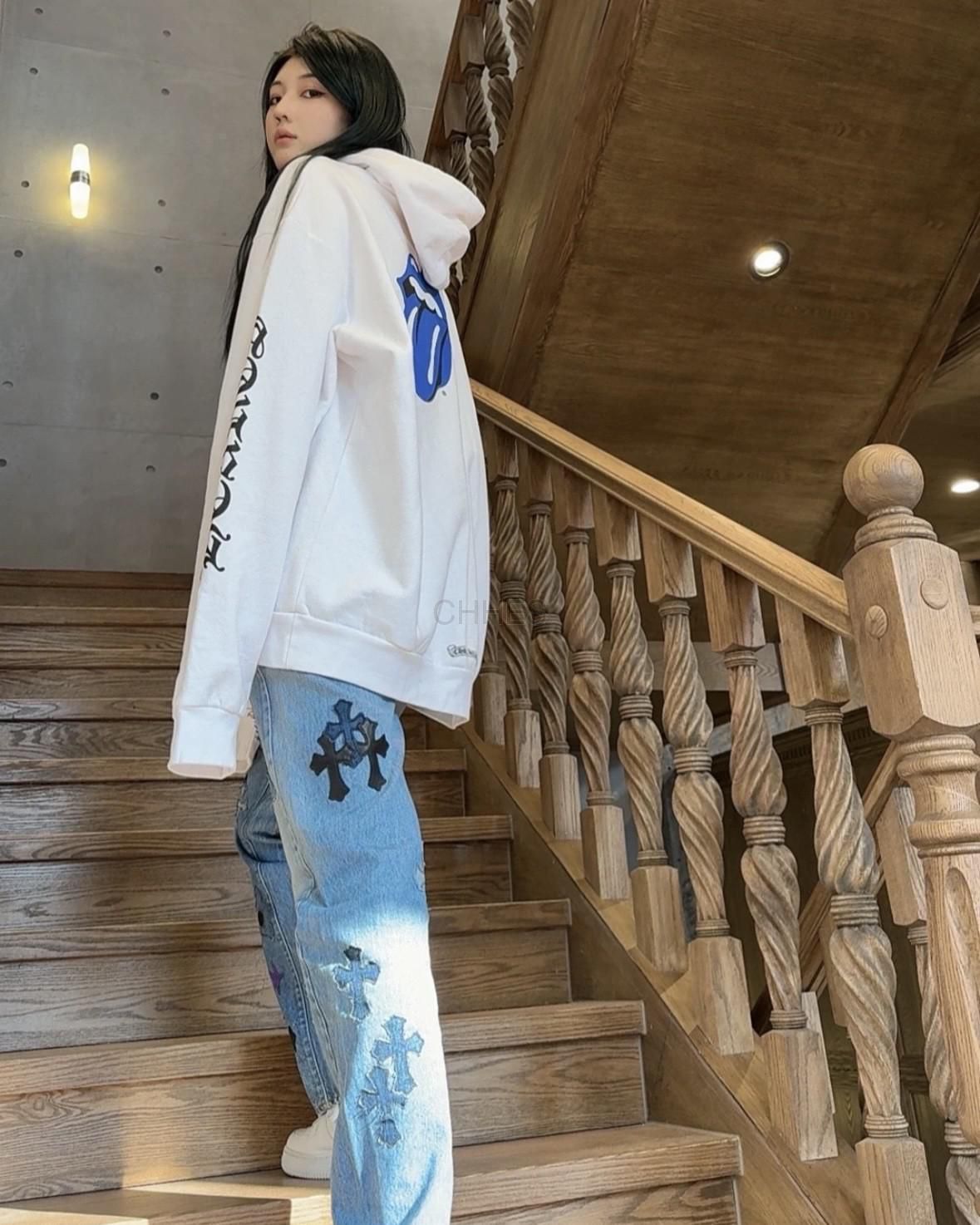 克罗心Chrome hearts 蓝色滚石大舌头连帽卫衣现货M码一个