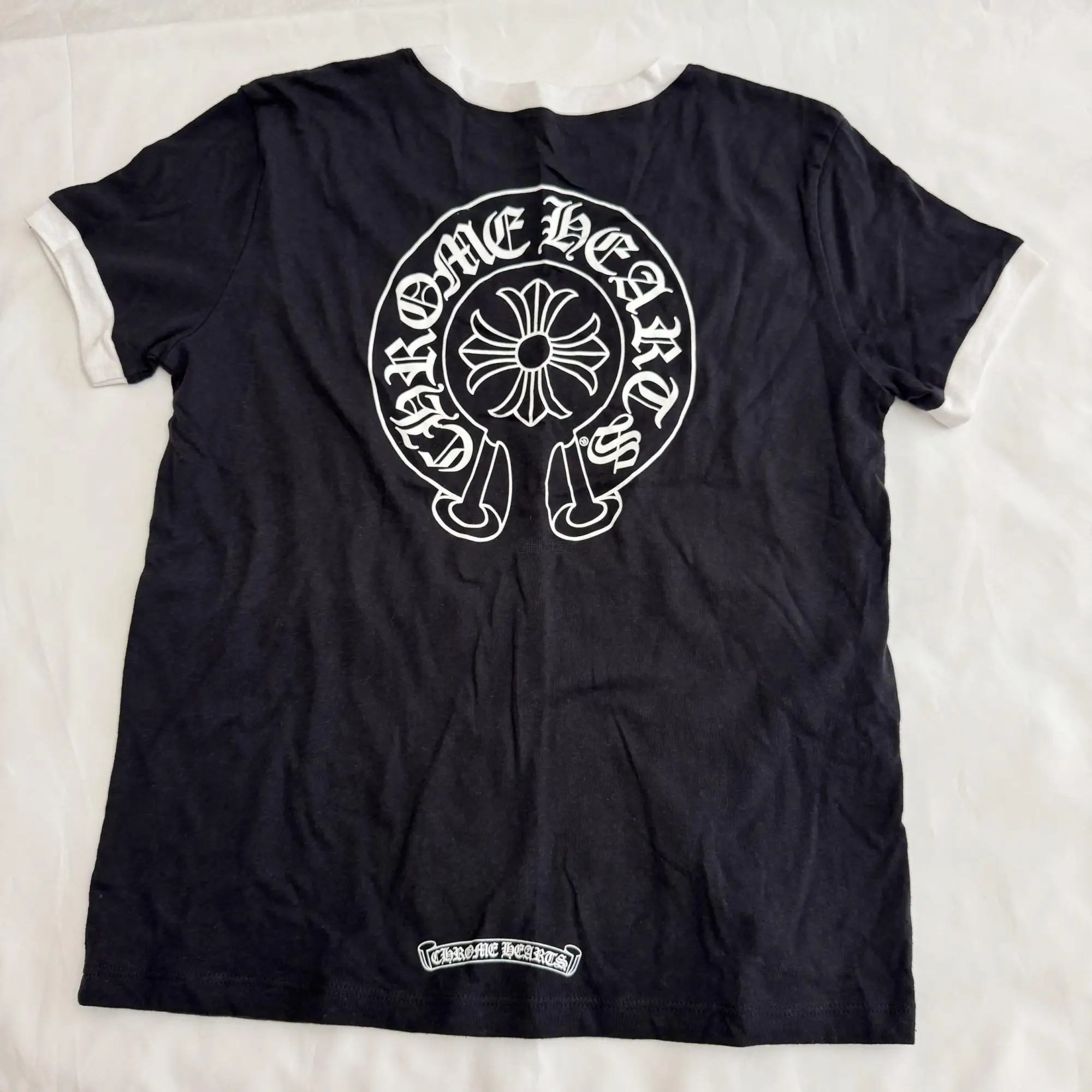 克罗心Chrome hearts 新款拼接马蹄十字花短袖呢t恤经典大马蹄T恤