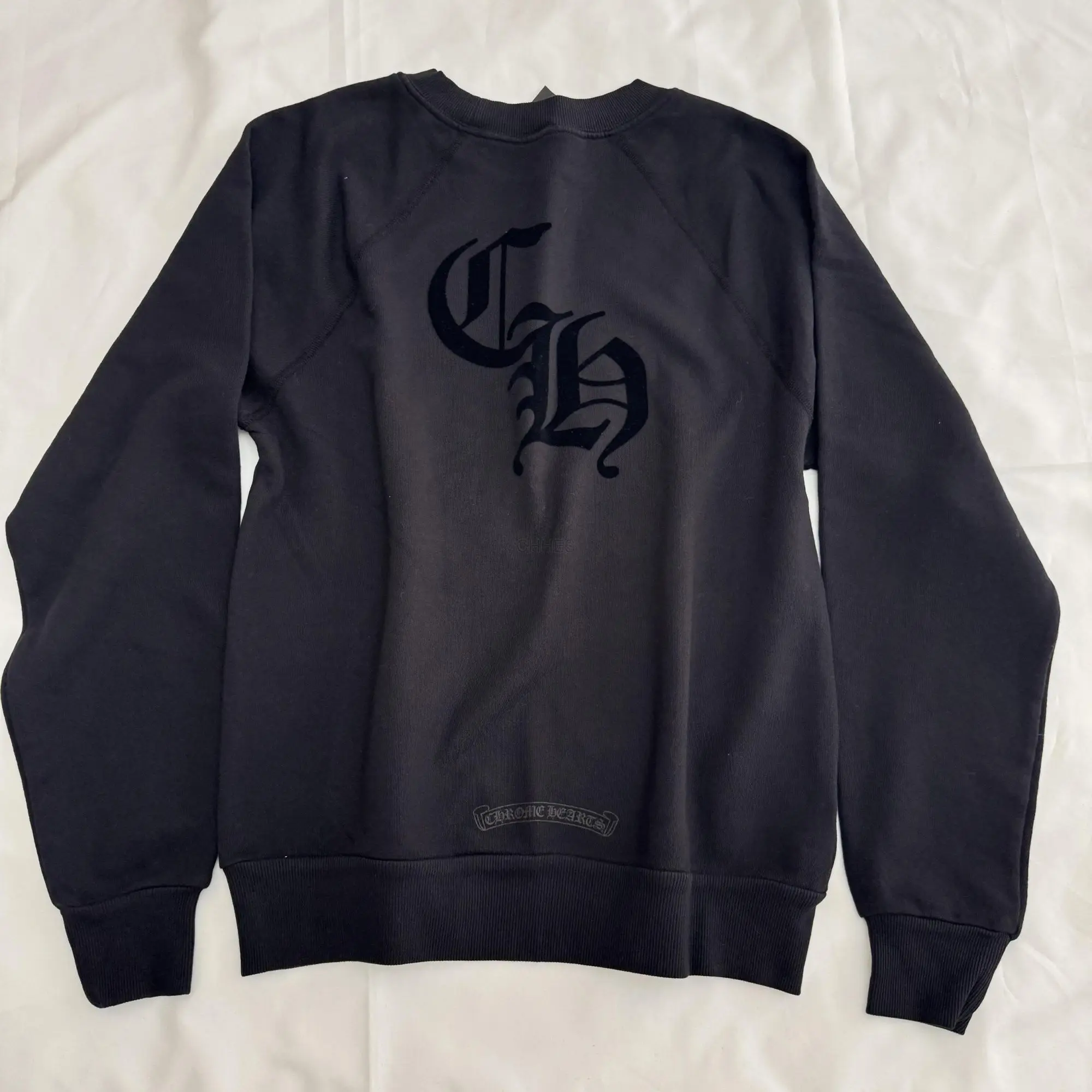 克罗心Chrome hearts  黑色三十字植绒印卫衣S码现货