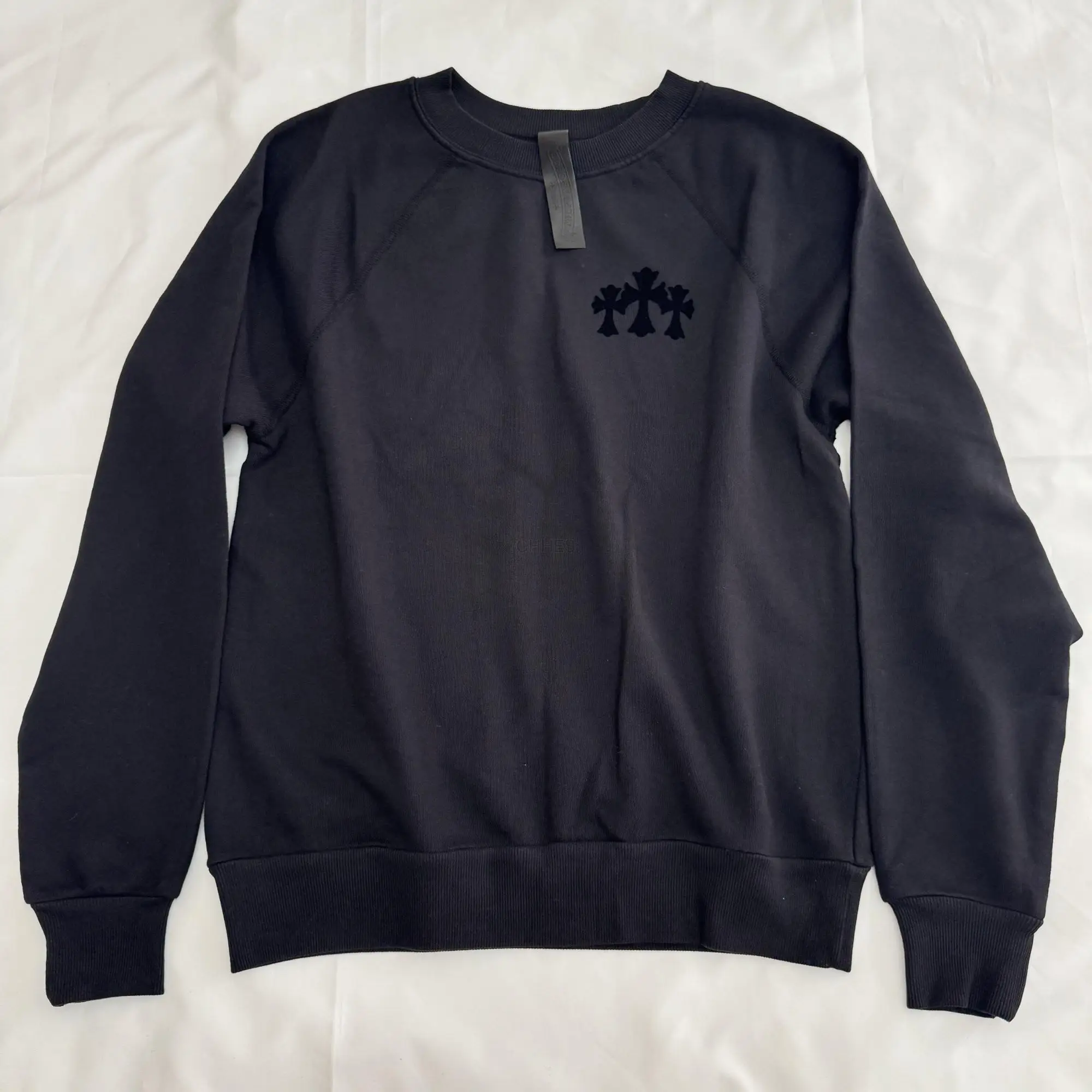 克罗心Chrome hearts  黑色三十字植绒印卫衣S码现货