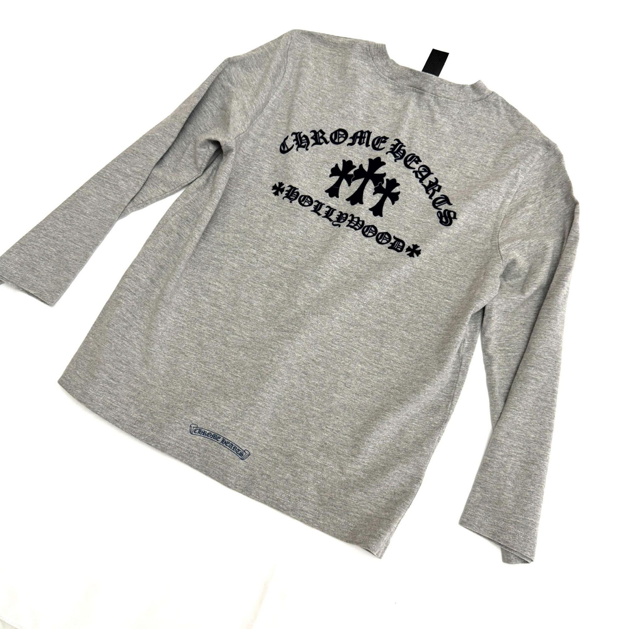 CHROMEHEARTS 克罗心Chrome hearts 灰色三十字植绒印长袖体恤7分袖S码