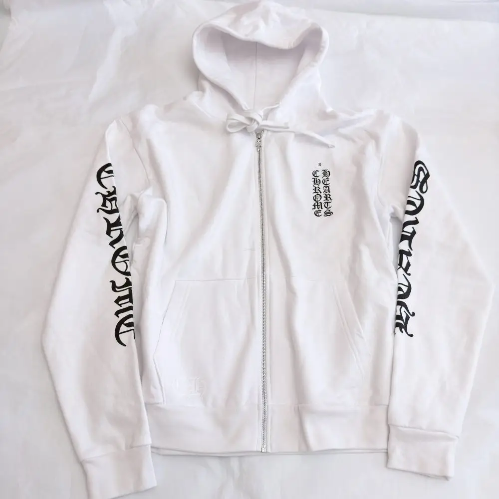 克罗心 白色外套双袖字母logo拉链帽衫厚款卫衣S/L现货