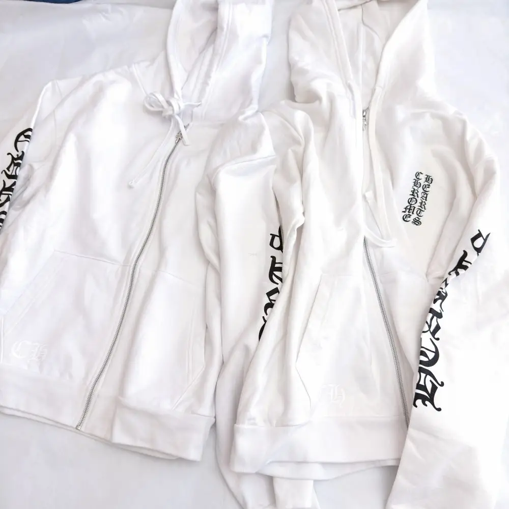 克罗心 白色外套双袖字母logo拉链帽衫厚款卫衣S/L现货