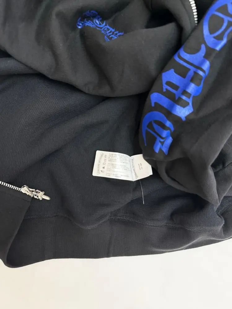 克罗心 外套双袖蓝色字母logo拉链帽衫厚款卫衣L和XL现货