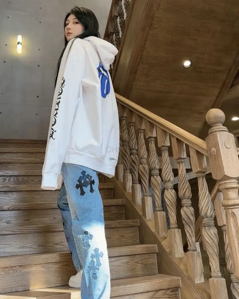 克罗心Chrome hearts 蓝色滚石大舌头连帽卫衣现货M码一个