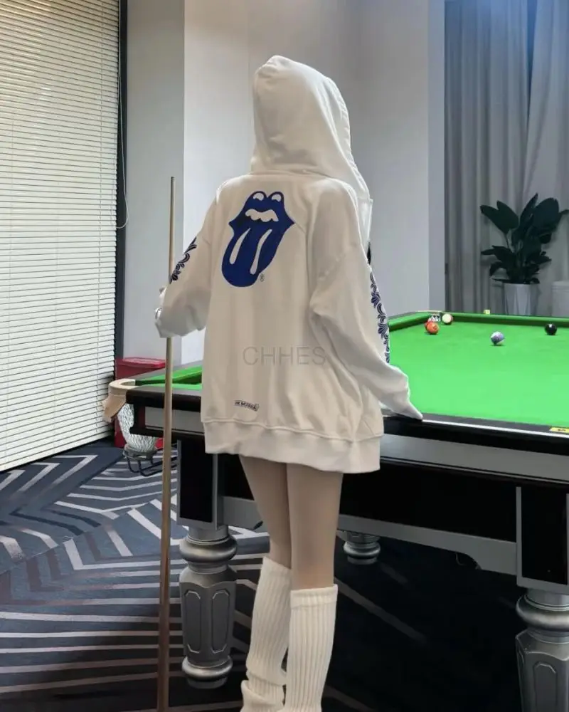 克罗心Chrome hearts 蓝色滚石大舌头连帽卫衣现货M码一个