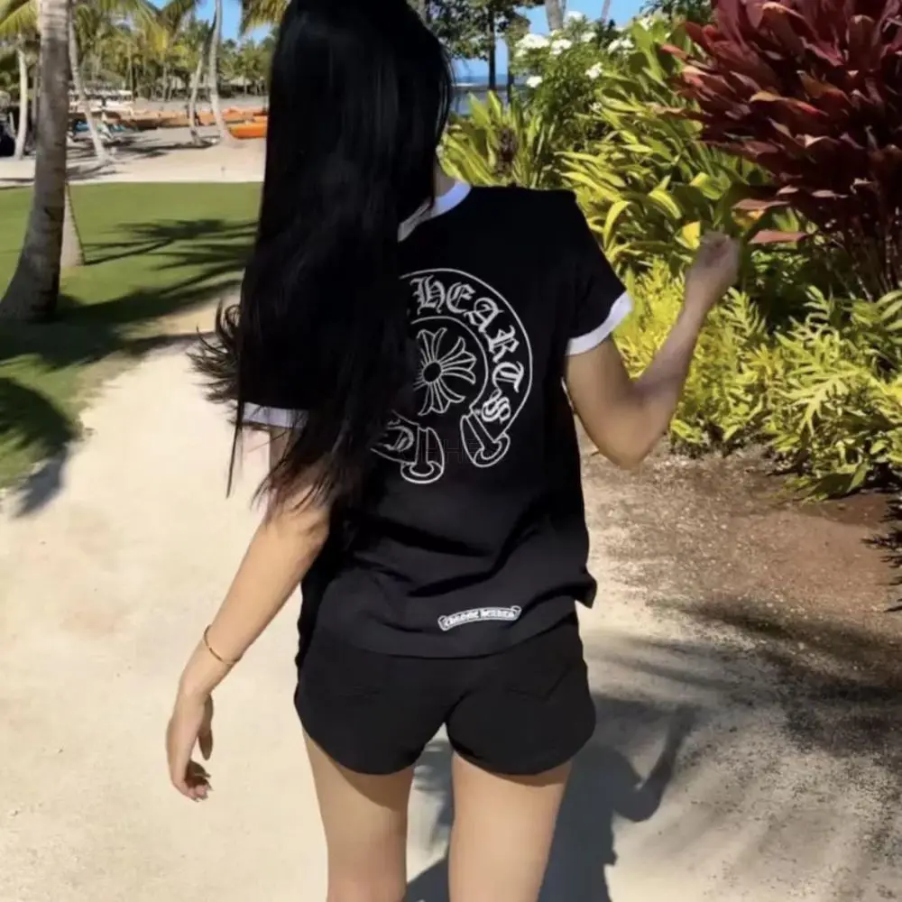 克罗心Chrome hearts 新款拼接马蹄十字花短袖呢t恤经典大马蹄T恤
