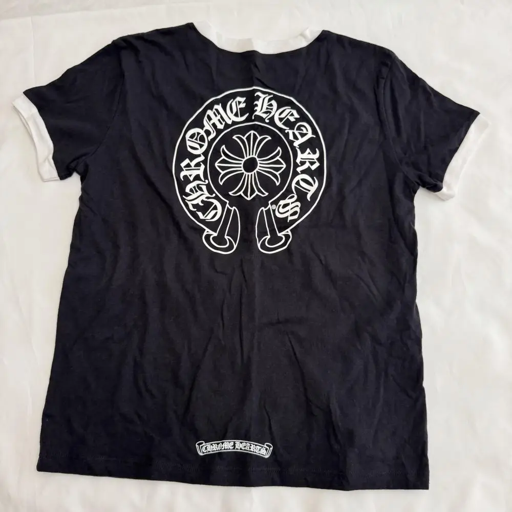 克罗心Chrome hearts 新款拼接马蹄十字花短袖呢t恤经典大马蹄T恤