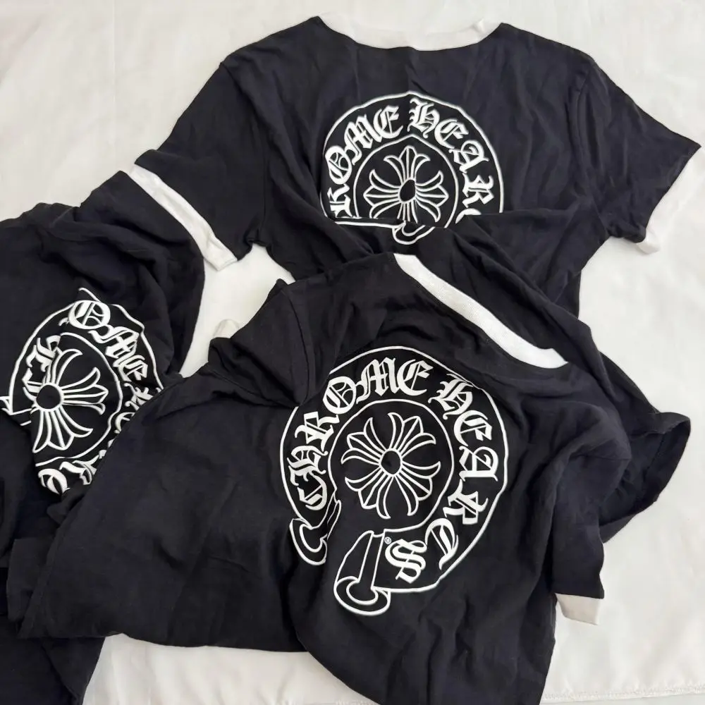 克罗心Chrome hearts 新款拼接马蹄十字花短袖呢t恤经典大马蹄T恤