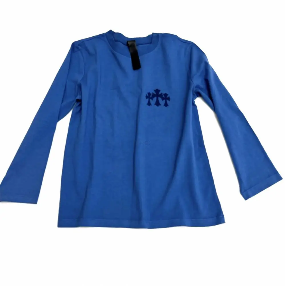 克罗心Chrome hearts 新款蓝色三十字植绒印长袖S码现货