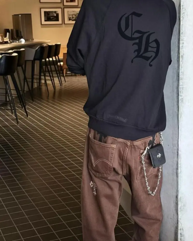 克罗心Chrome hearts  黑色三十字植绒印卫衣S码现货