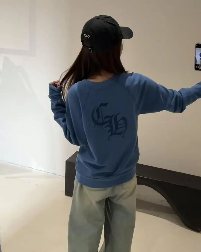 克罗心Chrome hearts  蓝色三十字植绒印卫衣xs号s号M号现货