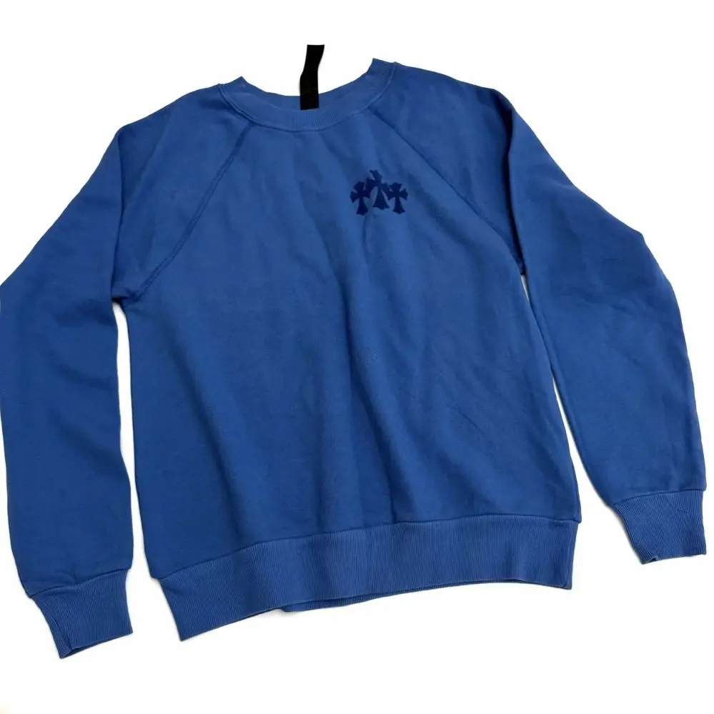 克罗心Chrome hearts  蓝色三十字植绒印卫衣xs号s号M号现货