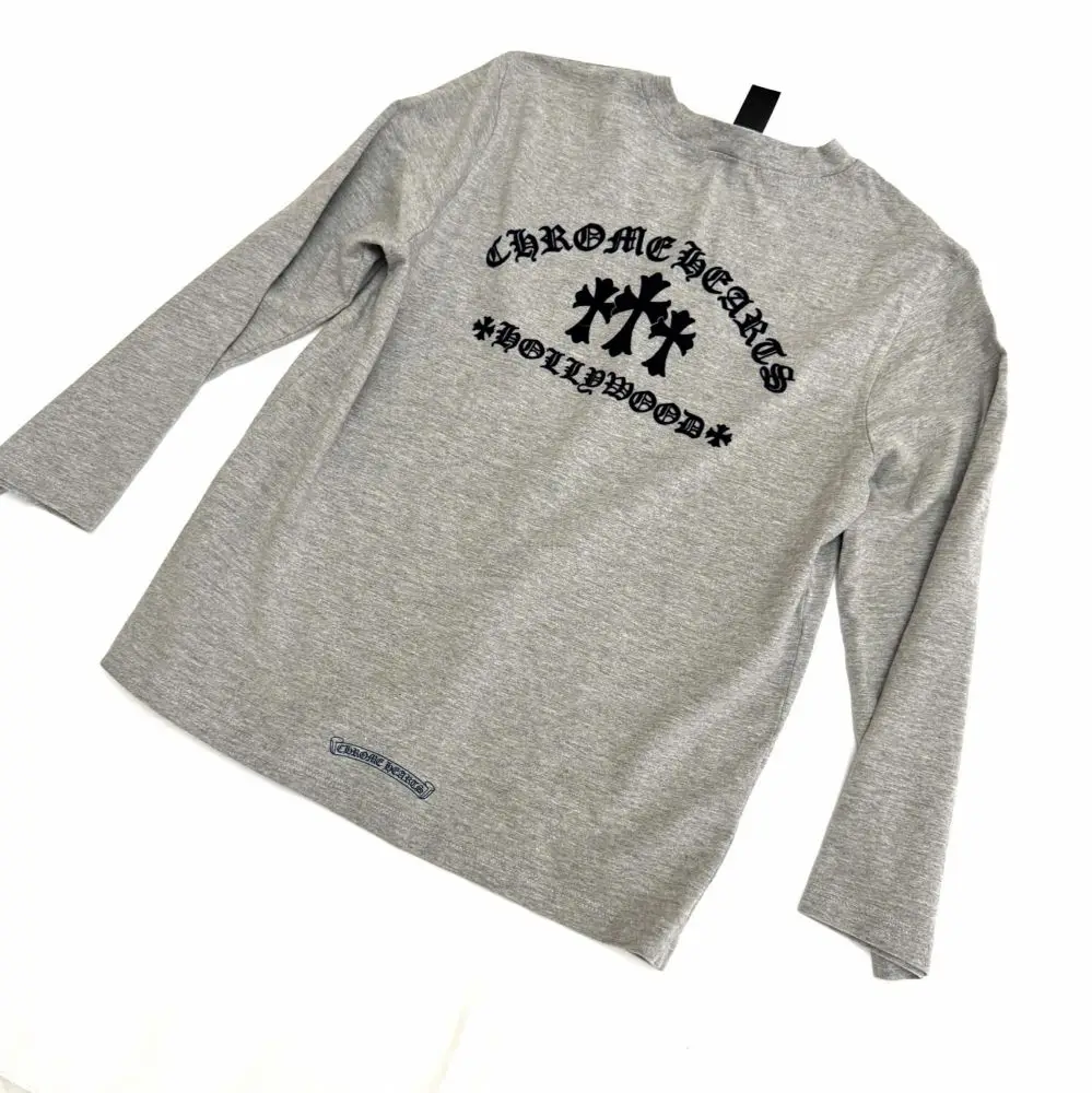 克罗心 Chrome hearts 灰色三十字植绒印长袖体恤7分袖S码现货