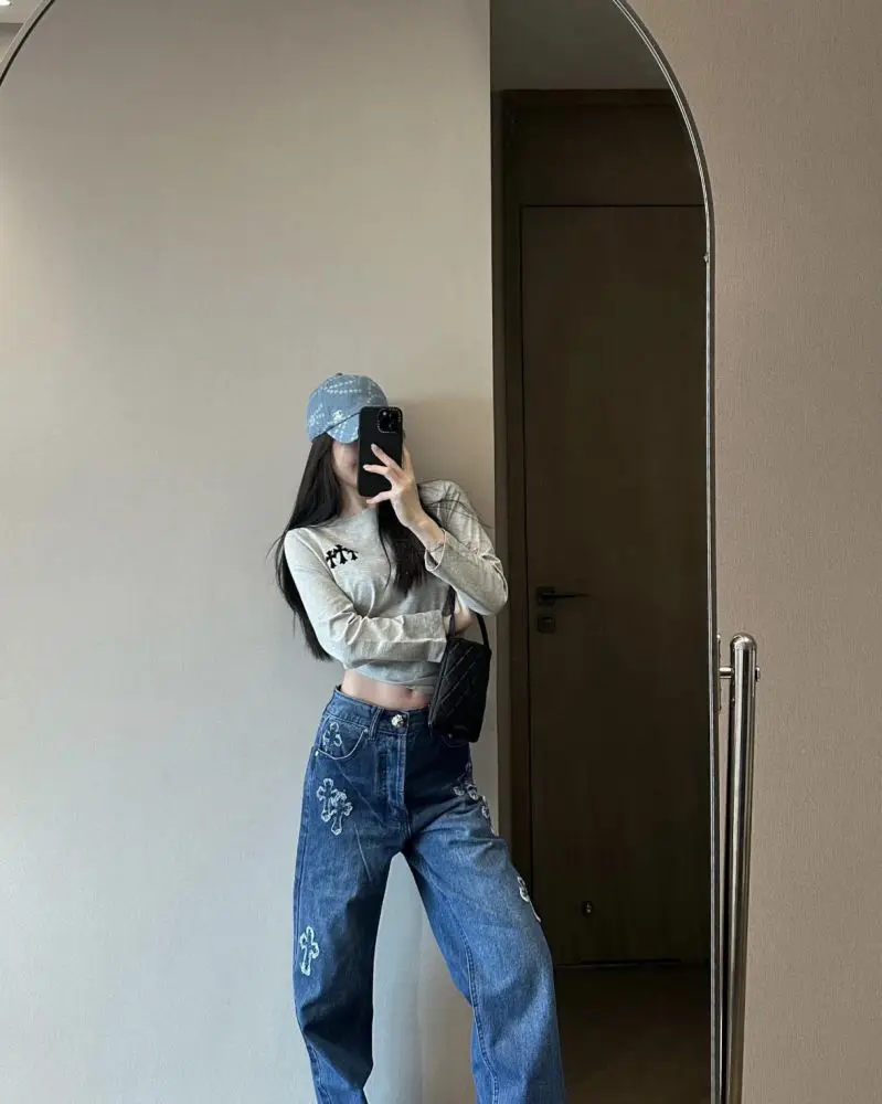 克罗心 Chrome hearts 灰色三十字植绒印长袖体恤7分袖S码现货