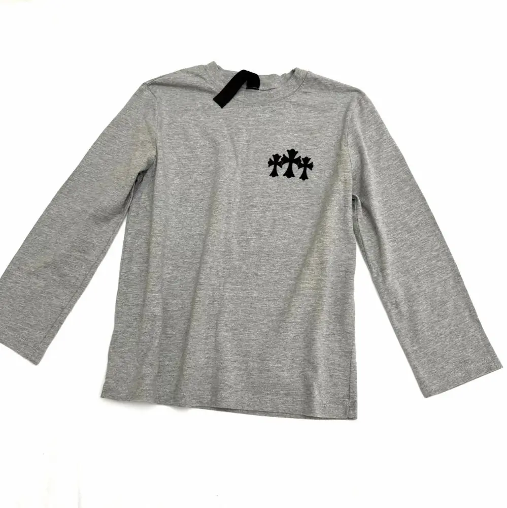 克罗心 Chrome hearts 灰色三十字植绒印长袖体恤7分袖S码现货