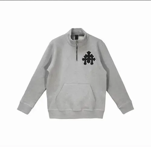 克罗心 灰色加厚三十字贴皮半拉链卫衣Chrome hearts 现货