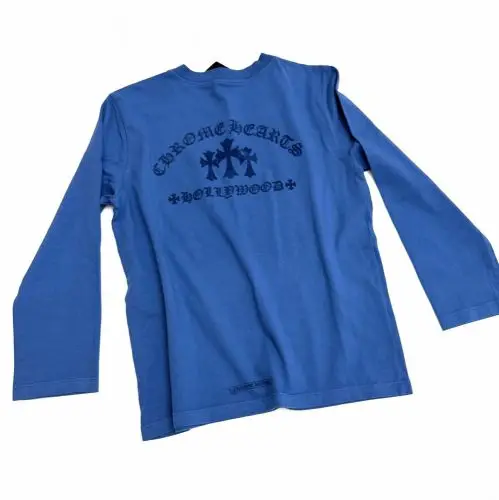 克罗心Chrome hearts 新款蓝色三十字植绒印长袖S码现货