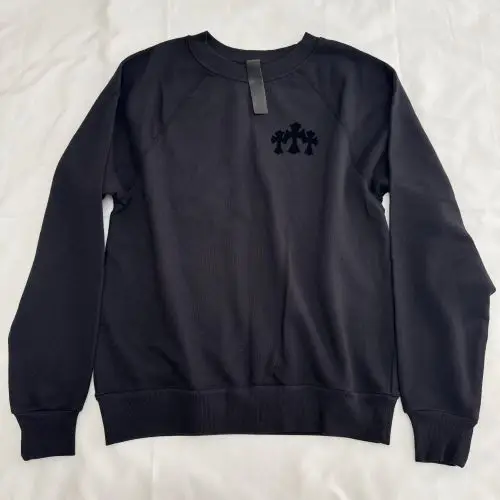 克罗心Chrome hearts  黑色三十字植绒印卫衣S码现货