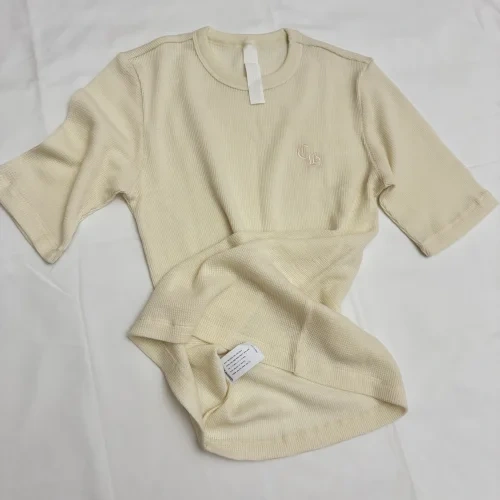 克罗心Chrome hearts 华夫格刺绣CH米白色短袖