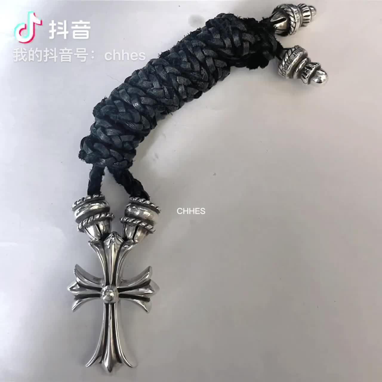 CHROME HEARTS Chromehearts 克罗心中号十字架银箍皮革编织挂件